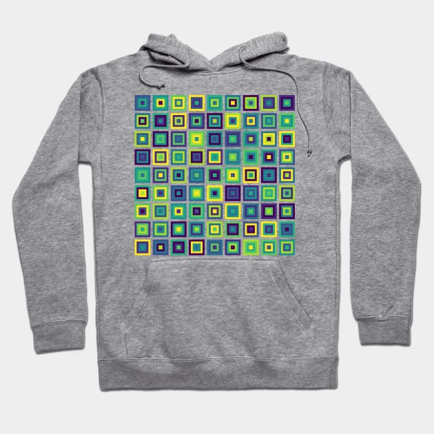 Abstract Square Geometric | Pop Fashion Modern Fusion Layered Blue Green Yellow Hoodie by aRtVerse